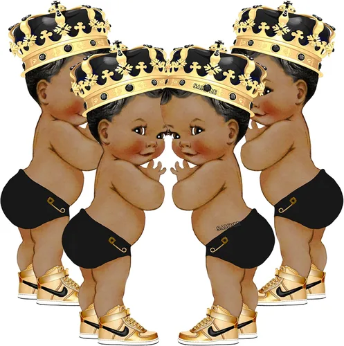 Miniatura 12 de Pañal negro con recortes del Principito para centros de mesa, baby shower, decoración de fiesta de primer cumpleaños, tenis con corona dorada