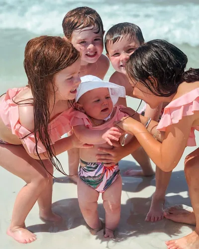 Miniatura 4 de IFFEI Traje de baño a juego para la familia, conjunto de bikini con volantes para mamá y yo, dos piezas, trajes de baño para niñas 6-7 años