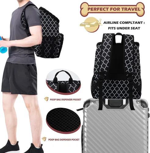 Miniatura 5 de BAGLHER Mochila de viaje para perros, mochila de suministros para mascotas aprobada por aerolíneas, bolsa de viaje para perros con 2 cuencos DLBlack
