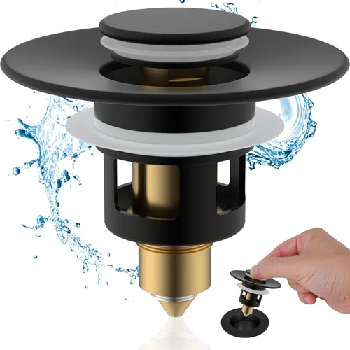 Miniatura 12 de Hibbent Paquete de 2 tapones universales de metal para lavabo de 1.1 a 2.3 pulgadas, colador de drenaje de fregadero emergente, tapón tipo empuje