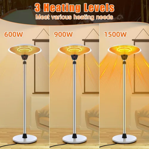 Miniatura 4 de Glooglitter Calentador eléctrico de patio de 1500 W para exteriores de acero inoxidable con altura ajustable y bolsa de polvo, protección contra