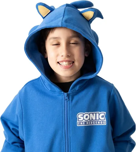 Miniatura 2 de Bioworld Sonic The Hedgehog Cosplay con orejas de espuma manga larga sudadera azul con capucha para niño
