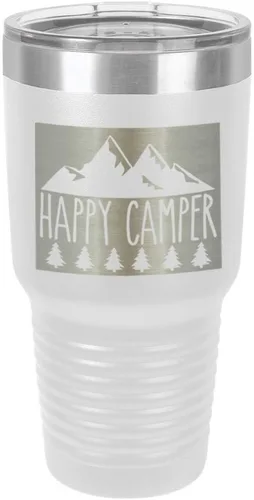 Miniatura 20 de Taza de viaje de acero con recubrimiento de polvo grabado con láser, con grabado de 30 oz de HAPPY CAMPER 3 grabado en polvo, sin BPA, para mantener