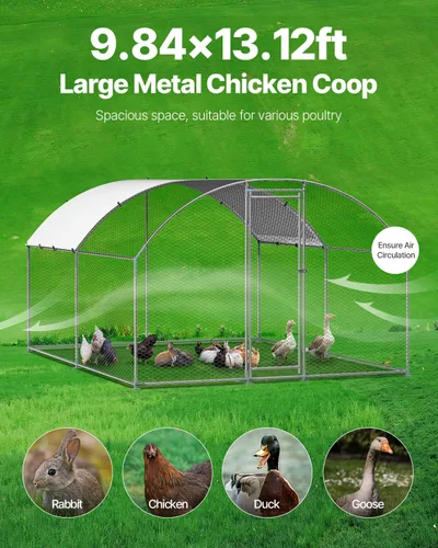 Miniatura 4 de VEVOR Gallinero de metal grande con paso, 13.1 x 9.8 x 6.5 pies para patio con cubierta impermeable, jaula grande para aves de corral
