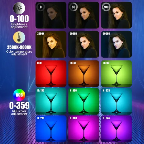 Miniatura 6 de ULANZI VL110 varita de luz RGB, luz de mano LED para cámara tubo de video, barra de luz, 2500-9000K ajustable, batería de 2600mAh CRI 95+
