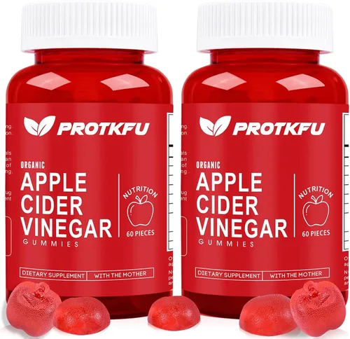 Paquete de 2 gomitas de vinagre de sidra de manzana de ProTKFU, gomitas ACV con la madre, veganas, sin gluten, vitamina B12, B9, el mejor suplemento