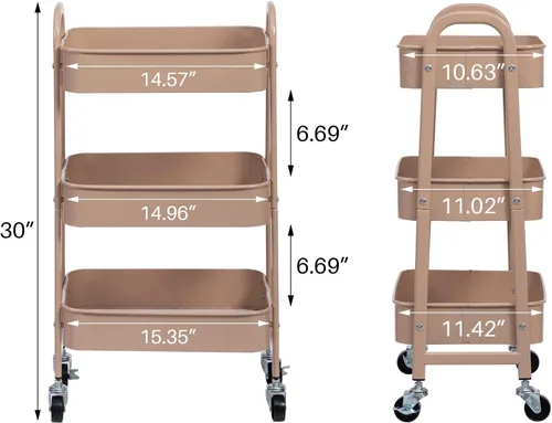 Miniatura 5 de AGTEK Carrito utilitario de 3 niveles con ruedas bloqueables, almacenamiento multifuncional de metal, carrito organizador para cocina, oficina, sala