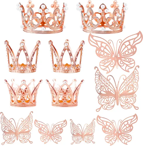 Miniatura 7 de 30 Adornos Mini para Tarta de Corona - Tiara Dorada Pequeña con Decoración de Mariposa para Boda, Baby Shower, Fiesta de Cumpleaños Dorado