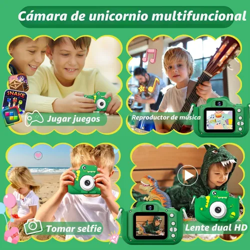 Miniatura 2 de Cámara para niños, mejorada, diseño de dinosaurio, regalos de Navidad y cumpleaños para niños de 3 a 12, cámara digital 1080P HD para selfies