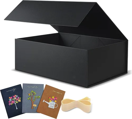 BOXHOME Paquete de 3 cajas de regalo grandes, color negro, de 13 x 10 x 5 pulgadas con tapas magnéticas, caja de embalaje de regalo, cajas de