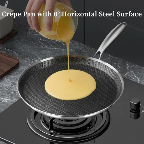 Miniatura 4 de Innerwell Sartén antiadherente para crepas de acero inoxidable de 10 pulgadas, con revestimiento de panal de abeja, sartén plana para tortillas Tawa