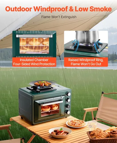 Miniatura 5 de VEVOR Horno de Acampada al Aire Libre, Combo de Estufa de Gas Portátil de 2 en 1, Fuego Ajustable, Temporizador de 60 Minutos, a Prueba de Viento