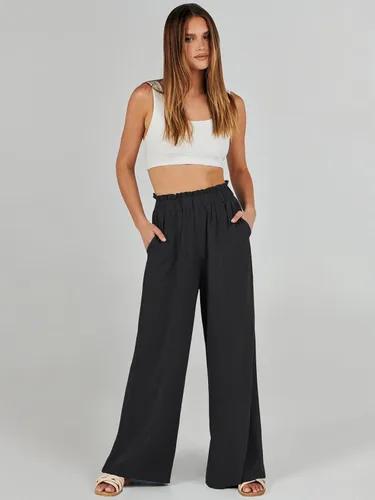 Miniatura 2 de ANRABESS Pantalones palazzo de lino para mujer, estilo casual, holgados, cintura alta, pierna ancha, pantalones de playa con bolsillo