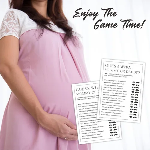 Miniatura 4 de Juego de 30 juegos de fiesta de baby shower de 5 x 7 pulgadas, minimalismo en blanco y negro, juego de mamá o papá para los deseos de los invitados