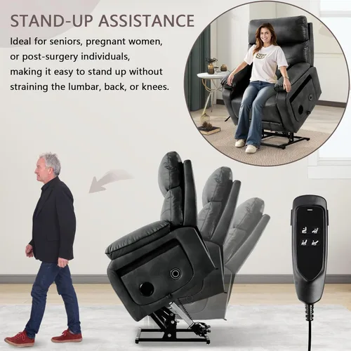 Miniatura 4 de Sillón reclinable eléctrico de doble motor para adultos y personas mayores, silla elevadora de posición infinita con calor y masaje, portavasos