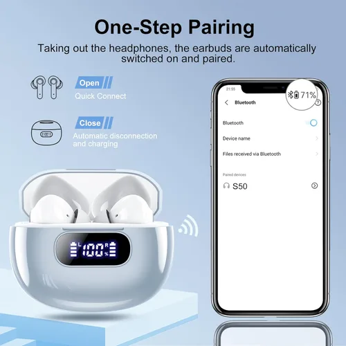 Miniatura 6 de Wekily Auriculares inalámbricos, auriculares Bluetooth 5.3 con pantalla de alimentación LED, auriculares inalámbricos 2025, estéreo de alta
