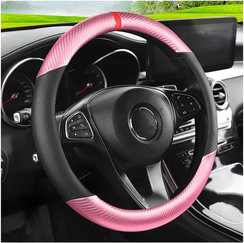 Miniatura 11 de LoyaForba Funda de volante de fibra de carbono para coche, cuero de microfibra transpirable para mujeres y hombres, protector de volante Café