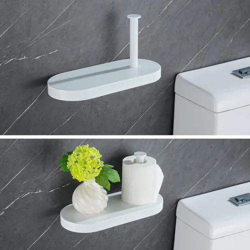 Miniatura 9 de RANDOM Soporte de papel higiénico blanco mate con estante para teléfono, accesorios modernos de baño de acero inoxidable SUS 304, dispensador