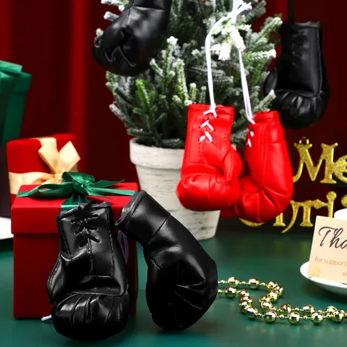 Miniatura 3 de Zhanmai 2 pares de mini guantes de boxeo para espejo de automóvil, guantes de boxeo en miniatura, regalos de fiesta, vacaciones, adorno de Navidad