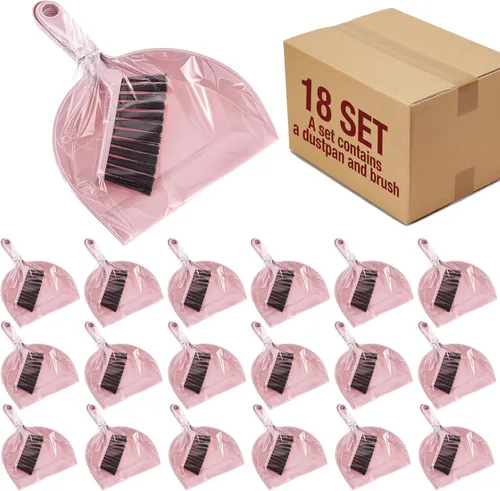 Miniatura 10 de Sliner Paquete de 18 mini recogedor y cepillo, sartenes de plástico con cepillo, juego de escoba de mano pequeña y recogedor, limpieza portátil a