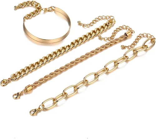 Miniatura 2 de Juego de pulseras de cadena de oro para mujeres y niñas, pulseras de cadena de clip de eslabones cubanos ajustables, pulseras apilables de múltiples