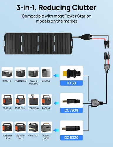 Miniatura 4 de ECO-WORTHY Panel solar portátil de 200 W para centrales eléctricas, IP65 impermeable y ligero con soporte ajustable, panel solar plegable de alta