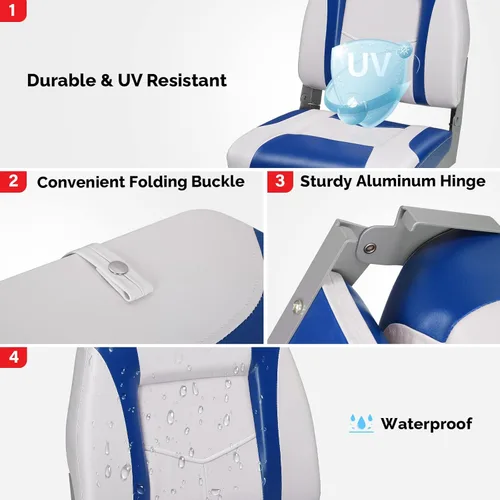 Miniatura 3 de PEXMOR Asientos de barco, respaldo bajo/alto, plegables, impermeables, asiento de capitán, 2 paquetes (respaldo alto, azul y blanco)