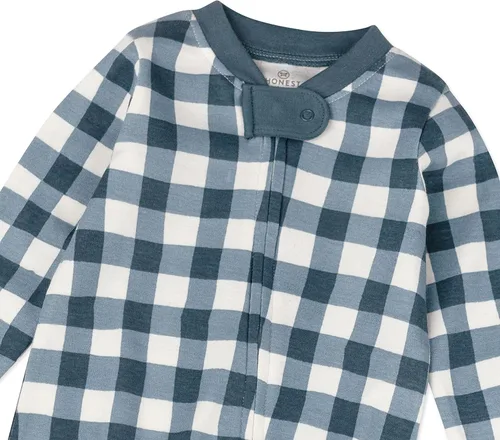 Miniatura 2 de HonestBaby Pijama de algodón orgánico con pies ajustados para niños, azul marino pintado, 12 meses, Búfalo pintado azul marino