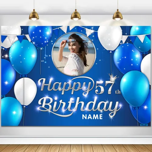 Miniatura 121 de Cartel decorativo personalizado de feliz cumpleaños número 100 – Cartel personalizado de fiesta de cumpleaños azul marino en tamaños grandes, fotos