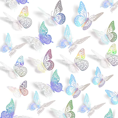 SAOROPEB Decoración de pared de mariposa 3D, 48 piezas, 4 estilos, 3 tamaños, decoraciones de cumpleaños de mariposa, decoraciones de fiesta de
