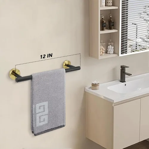 Miniatura 5 de NearMoon - Barra para toallas de baño, soporte de toalla de ducha de acero inoxidable grueso para baño, montado en la pared, longitud total de 12