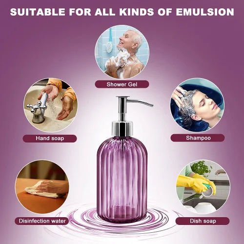 Miniatura 3 de Paquete de 2 dispensadores de jabón de vidrio con bomba, dispensador de jabón líquido de 13.5 fl oz para jabón, champú y loción para cocina, baño