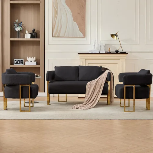 Miniatura 3 de YITAI Sofá Loveseat Moderno Sillas de Acento sin Ruedas, Sillas Laterales para Sala de Estar con Patas de Metal Dorado, Sillones de Lectura