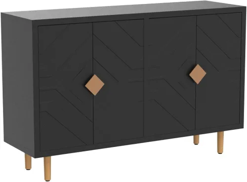 Miniatura 4 de HLR Gabinete de Acento de 48 pulgadas con 4 Puertas y Estantes, Aparador Gabinete Buffet Moderno con Puertas de Patrón Decorativo en Relieve