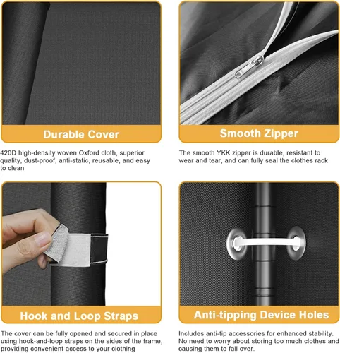 Miniatura 7 de ULIFHOME H50C Perchero Extra Grande con Cubierta, Armario Portátil Independiente, Percheros de Ropa Cubiertos para Colgar Ropa, Perchero Resistente