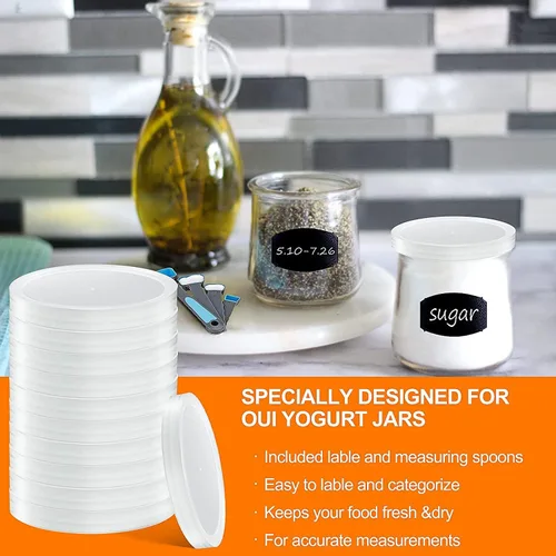 Miniatura 5 de Tapas para tarros de yogur Oui - Paquete de 32 tapas para tarros de yogur sellados contra fugas, tapas de plástico transparente para recipientes