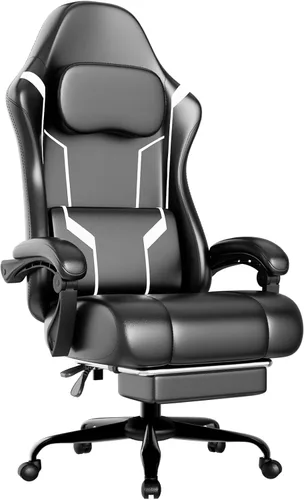 Miniatura 11 de Silla ergonómica para juegos, silla para videojuegos con soporte lumbar de masaje y reposapiés, silla de computadora de tela con altura ajustable