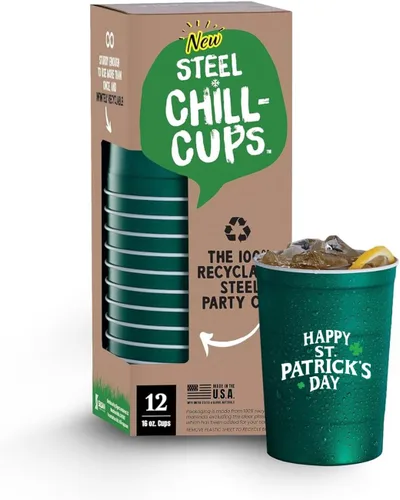 Miniatura 27 de Steel Chill Cups Party Cup America the Beautiful Design para bebidas frías, duradero, desechable, reciclable, fabricado en Estados Unidos, gris, 12