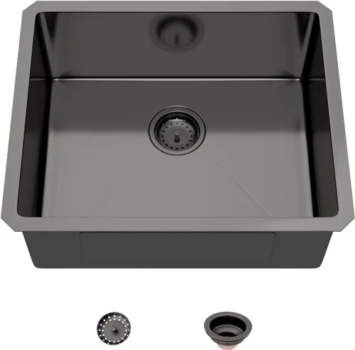 Miniatura 32 de Mocoloo Fregadero de barra de montaje inferior de 15 pulgadas, fregadero de cocina pequeño de 15 x 15 pulgadas, calibre 18, de acero inoxidable
