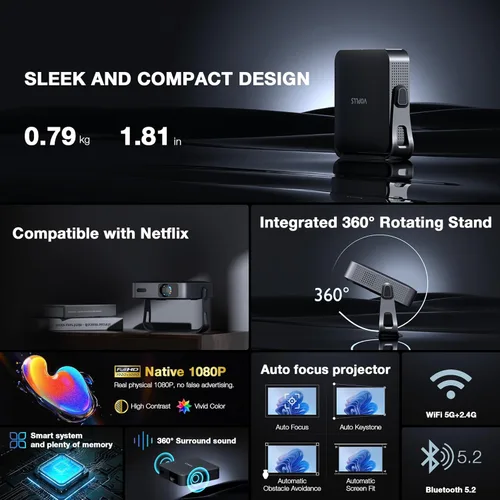Miniatura 3 de 【Aplicación con Licencia Oficial y 1080P Nativo】El Mini Proyector Inteligente Más Delgado de 1.81" con WiFi y Bluetooth
