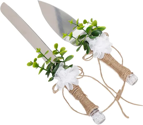 Miniatura 9 de BestAlice Juego de cuchillos y servidor para pastel de boda, juego personalizado de corte de pastel dorado para boda, juego de servir pasteles Oro