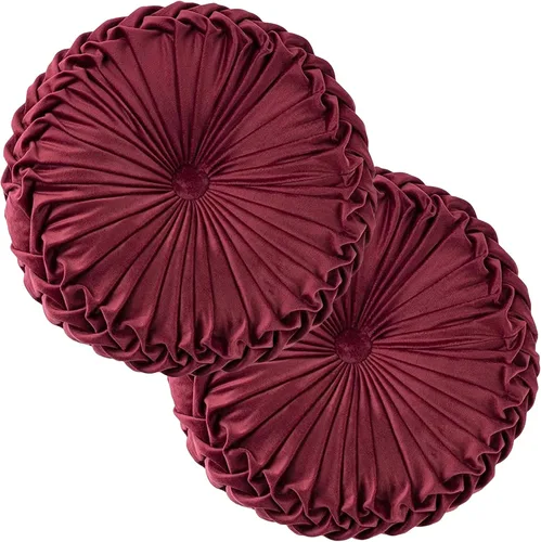 Miniatura 28 de Teieas Almohada redonda de terciopelo para decoración del hogar, cojín redondo plisado para sofá, silla, cama, automóvil, verde esmeralda