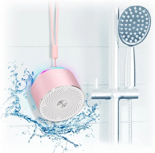Mini altavoz Bluetooth para la ducha, altavoz impermeable IPX6, con luces RGB, micrófono, cordón de silicona portátil, ventosa, sonido claro y