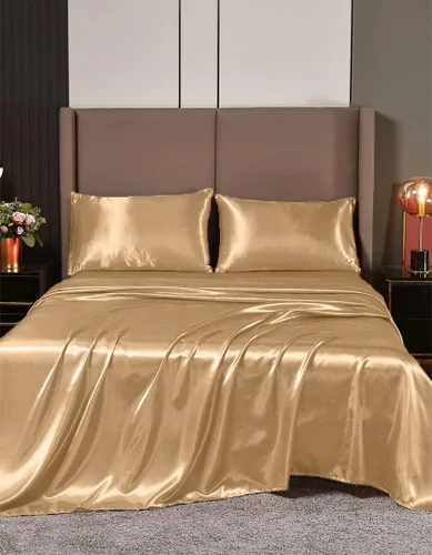 Miniatura 5 de Juego de sábanas de satén de seda de 4 piezas Sábana bajera Sábana encimera Funda de almohada Calidad de hotel sedoso suave y lujoso
