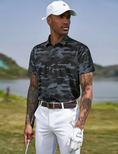 Miniatura 59 de TAPULCO Camisetas tipo polo de secado rápido para hombre, diseño de camuflaje, atléticas, ligeras, transpirables, casuales, para golf