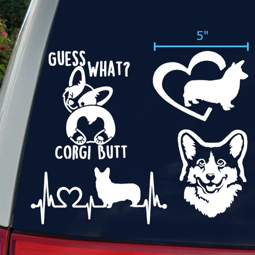 Miniatura 3 de Paquete de 4 calcomanías de Corgi: Guess What Corgi Butt, corazón de Corgi galés de Pembroke, latido del corazón de Corgi, calcomanías faciales