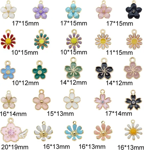 Miniatura 2 de 40 piezas (20 pares) surtidos de flores esmaltadas en tono dorado delicadas colgantes mezclados colgantes para aretes, fabricación de joyas