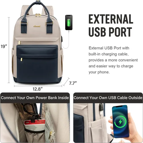 Miniatura 5 de LOVEVOOK - Mochila de computadora portátil para mujeres y niñas, mochila de 15.6 pulgadas impermeable para computadora, mochila escolar para Azul