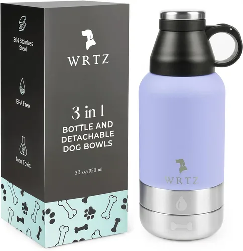 Miniatura 8 de Botella de agua portátil para perros con 2 cuencos de agua extraíbles para perros, botella de agua de acero inoxidable aislada a prueba de fugas