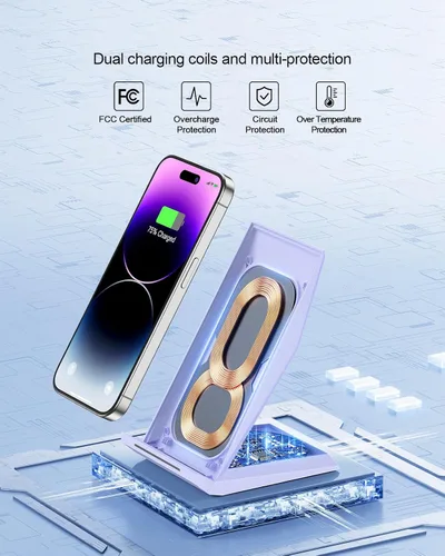 Miniatura 2 de Cargador inalámbrico NANAMI con cargador USB C - Soporte de carga rápida inalámbrica certificado Qi compatible con iPhone 17/16/15/14/13/12, base